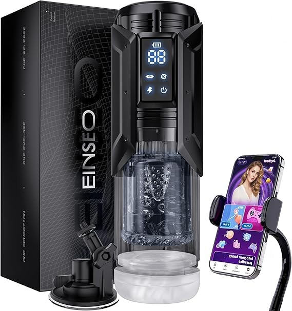 男性器情趣玩具 帶手機座 - AI Sync 防水陰莖泵 7 個吸吮和 7 個推力旋轉舔舔模式,