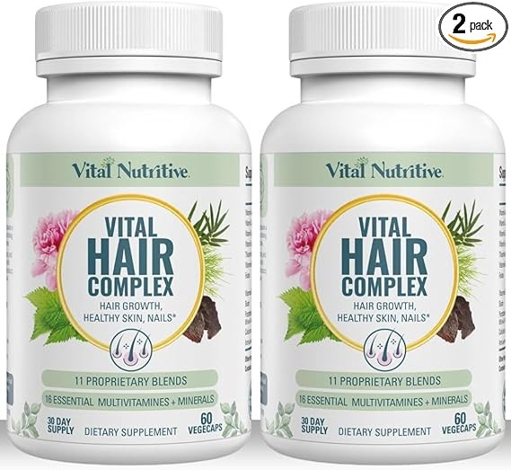 VITAL NUTRITIVE Vital Hair Complex -Hair Growth Vitamins for Women and Men -Biotin & Vitamin B -Hair Growth Supplement for Healthy Hair Skin & Nails -Hormone & Gluten Free -Hair Vitamins for Women