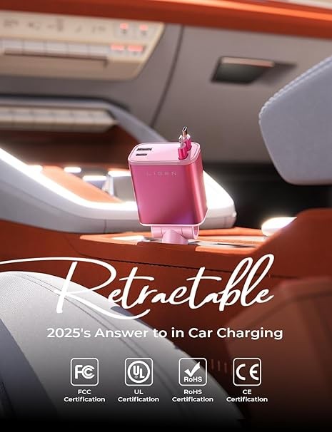 可伸縮車載充電器,送給他的禮物,適用於 iPhone 17 ,可愛 4 合 1 可伸縮 USB C 車用充電器,適用於 iPhone 和 Samsung S26 和 Android 的 75W 快速充電汽車配件