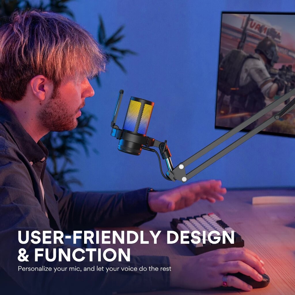 DGM20 USB 麥克風RGB遊戲麥克風電容麥克風RGB麥克風降噪麥克風帶麥克風增益RGB燈