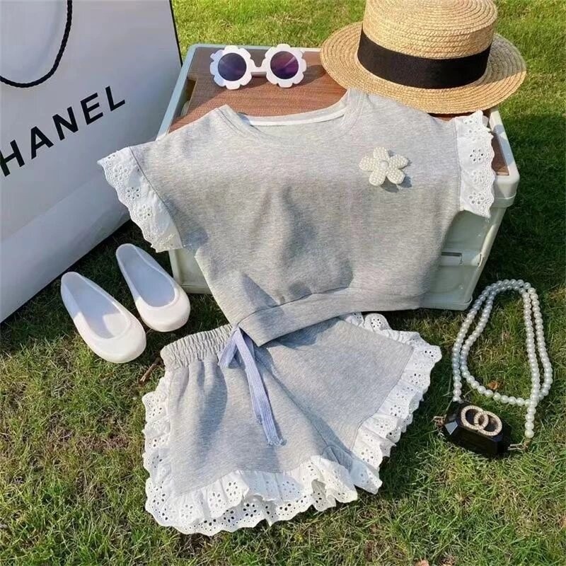 夏裝女童短袖短褲套裝兒童裝衣服寶寶洋氣運動服孩子兩件套100碼