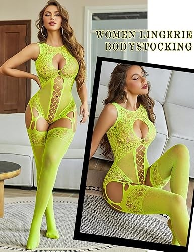 女款 內衣 魚網 連身衣 網眼 身體襪 一件式 發光 派對 XL