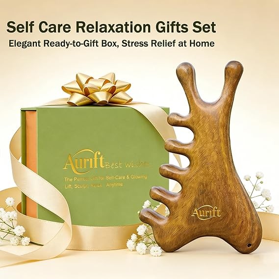 Mother’s Day Gift for Mom – Face Roller & Gua Sha Facial Tool in Premium Box – Wooden Face Massage Tool for Relaxation & Self Care, Stress Relief Gift for Women & Her