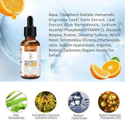 抗衰老維他命 C 精華液 玻酸精華液組 - 含玻酸、護膚組可增強肌膚膠原蛋白、保濕和豐滿肌膚、抗衰老和皺紋臉部精華液