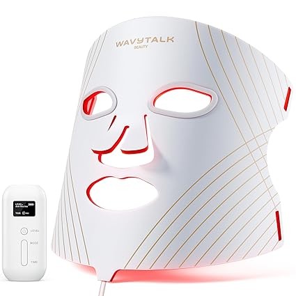 紅光治療面膜 適用於臉部 發光時間 LED 口罩 光療膜 適用於抗細紋、痤瘡治療和皮膚恢復 附紅色、近紅外燈、藍色和琥珀光療法白色