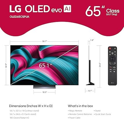 65 吋 OLED evo AI 4K C5 系列智慧型電視,附杜比全景聲、Dolby Vision、HDR10、AI Super Upscaling 4K、電影製作人模式、哇樂團、Alexa 內建 (OLED65C5PUA、2025)
