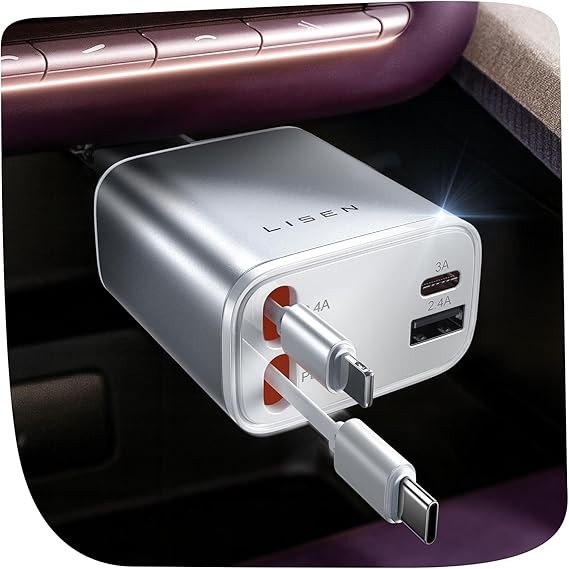 可伸縮車載充電器,送給他的禮物,適用於 iPhone 17 ,可愛 4 合 1 可伸縮 USB C 車用充電器,適用於 iPhone 和 Samsung S26 和 Android 的 75W 快速充電汽車配件