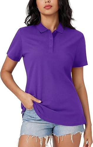 女款 Polo 衫 棉質 3 扣短袖領上衣 夏季酷炫襯衫 制服休閒襯衫
