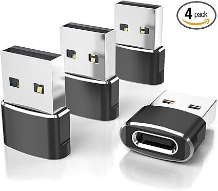 Elebase USB to USB C Adapter for iPhone 17 4Pack,USBC Female to A Male Car Charger Adapter,Type C Converter Apple 17e 16 Pro Max 15 14 Plus,iWatch Watch 11 10 Ultra 3,iPad Air,Samsung Galaxy S26,Black