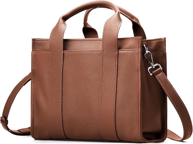 Genuine Leather Small Tote Bag for Women, Women's Triple Pocket Designer Satchel Crossbody Handbag with RFID Card Slots