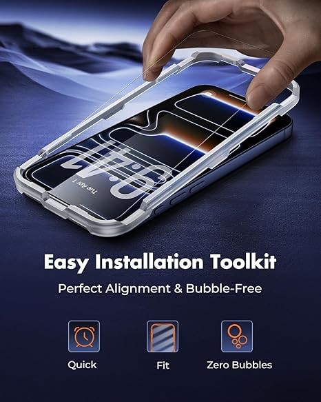 4 件裝螢幕保護貼,適用於 iPhone 17 Pro ,雙防碎鋼化玻璃 [易於安裝框架] [9H 硬度] [99.99% HD 透明] [手機殼友好] 適用於 iPhone 6.3 吋