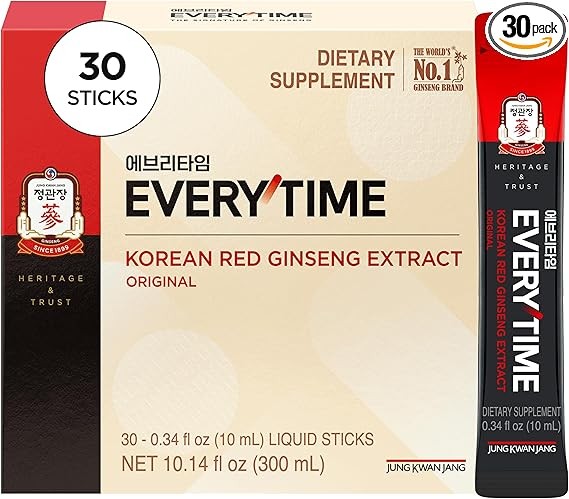 韓國紅參萃取棒 3,000 毫克 原裝 - 適應原能量飲料液體棒補充劑 - 能量增強和免疫力,無咖啡因(30 支)