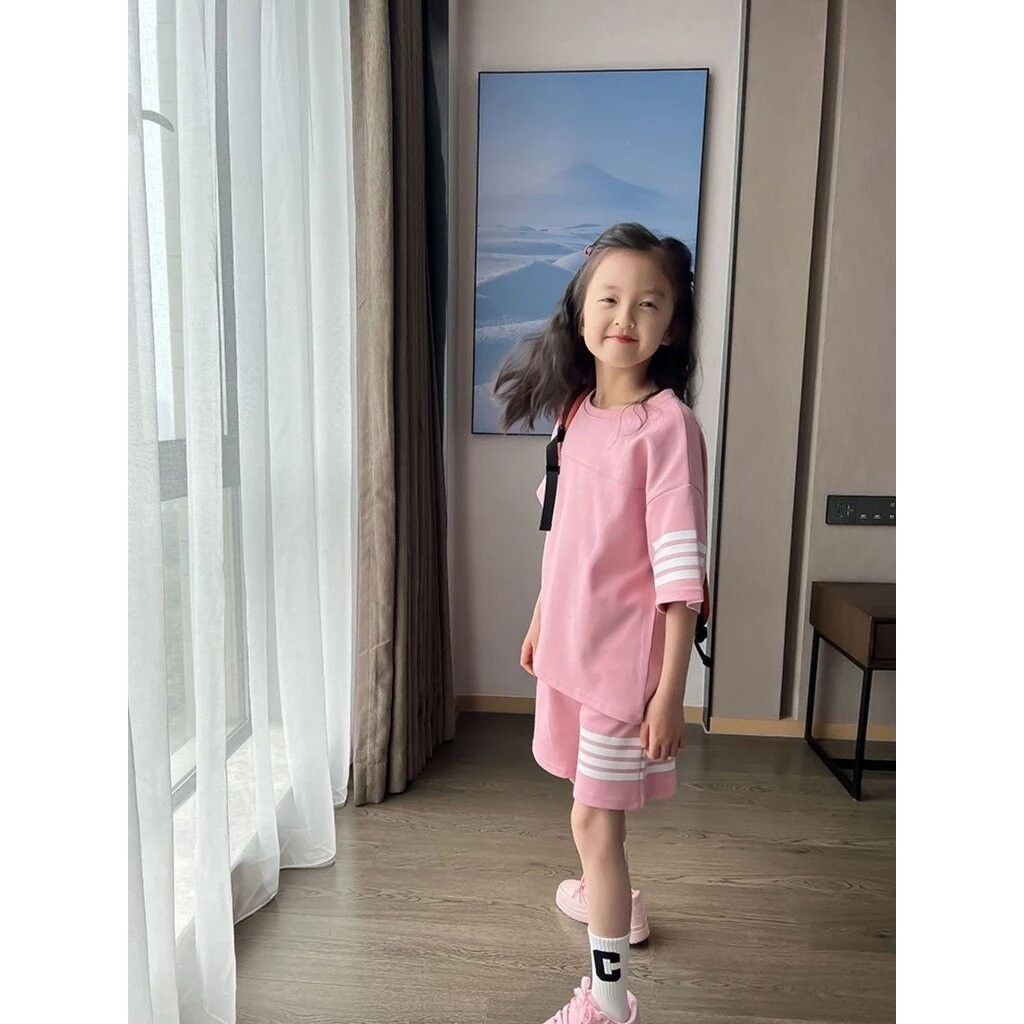 女童夏季套裝2026新款洋氣兒童短褲短袖兩件套大女孩網紅休閑套裝110碼