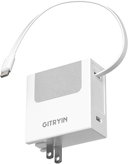 便攜式手機充電器座 可伸縮壁式充電器 附 33 英吋(約 85.1 公分)可伸縮閃電電纜 40W 快速充電座 附 USB C 端口的電源適配器 附可折疊插頭 適用於 iPhone 14/13/12