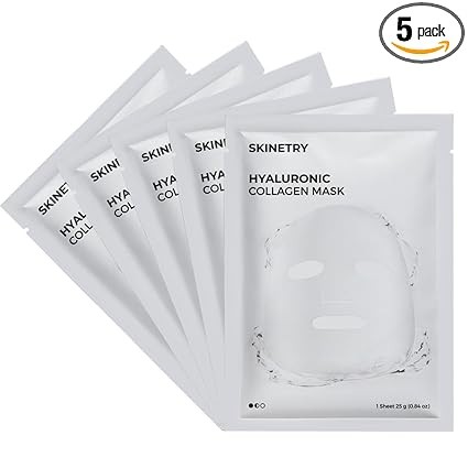 Bio Collagen Face Mask, 5-Pack Hydrating Face Masks with 7 Peptides, Hyaluronic Acid, Niacinamide, Centella, Rose Water, Ceramide, and B5, Glass Skin Tightening&Lifting American Sheet Masks