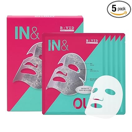 In & Out 生物纖維面膜,保濕韓國護膚面膜,適用於毛孔護理,皮脂和黑頭護理,含茶樹 - K-Beauty 自我護理面部護膚精華,9 盎司(約 24.9 克),5 入