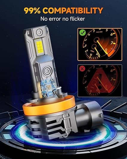 FAHREN 2026 升級版 H11/H9/H8 9005/HB3 燈泡組合, 更亮 6500K 附冷卻風扇 H11 9005 燈組,1.1 Mini 尺寸 H9 燈泡,CANBUS 就緒隨插即用,4 件組