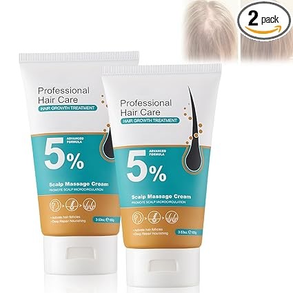 2Pcs 5% Hair Growth Scalp Massage Cream,Professional Hair Care Cream,Anti-Hair Loss with Rosemary Biotin for Men & Women,Fast Regrowth & Strengthens Hair Roots（100g）
