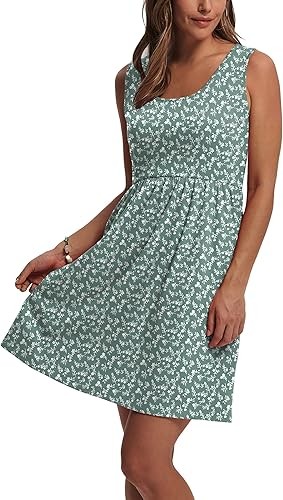 Women's Summer Dress 2026 A-Line Sleeveless Casual Sundress with Pockets Floral/Solid