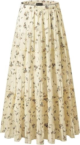 Women's Chiffon Elastic High Waist Pleated A-Line Flared Maxi Skirts