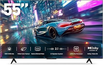55 吋 Class U85 系列 QD-Mini LED 4K UHD Google Smart TV - QLED, HDR 1000 nits, 6000:1 對比, 144Hz 遊戲模式 Pro、240Hz DLG、Dolby Vision IQ、Dolby Atmos、Slim Unibody (55U85、2025)