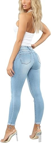 女款緊身破洞時尚牛仔褲仿舊彈性牛仔褲
