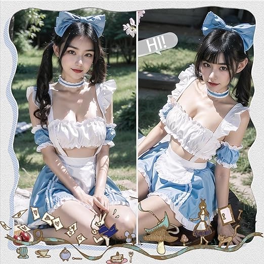 Anime Maid Uniform Cute Bule White Tartan Lingerie Sexy Cosplay Costume