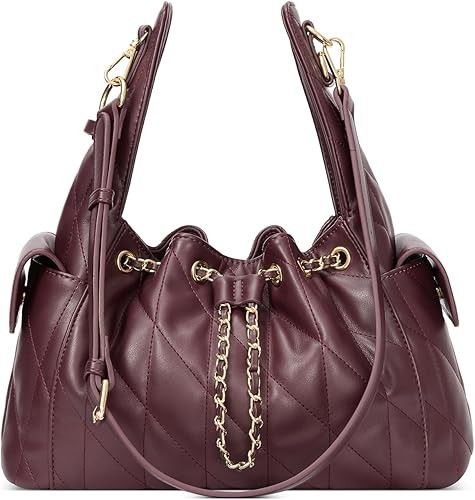 Quilted Leather Handbag, Soft Tote Bags for Women with Adjustable Strap, Crumpled Shoulder Purse Tabby Slouchy Hobo Bag