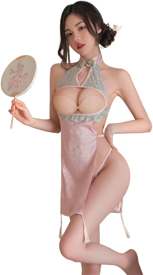 Women's Sexy Lace Cosplay Underwear Printed Split Chinese Cheongsam Lingerie Pajamas