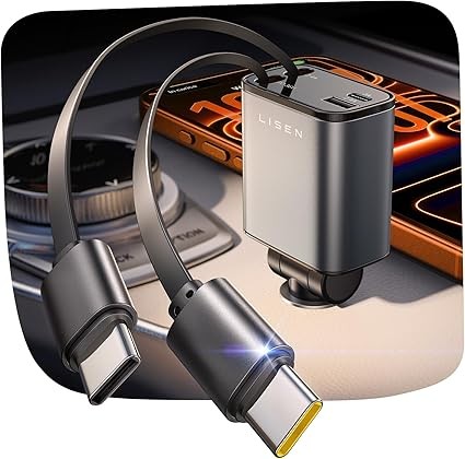 可伸縮車載充電器,4 合 1 快速充電車用充電器,附 USB-C 和 USB-A,相容於 iPhone 17/16/15/14/13/12/11,Galaxy,Pixel,男士女士汽車配件